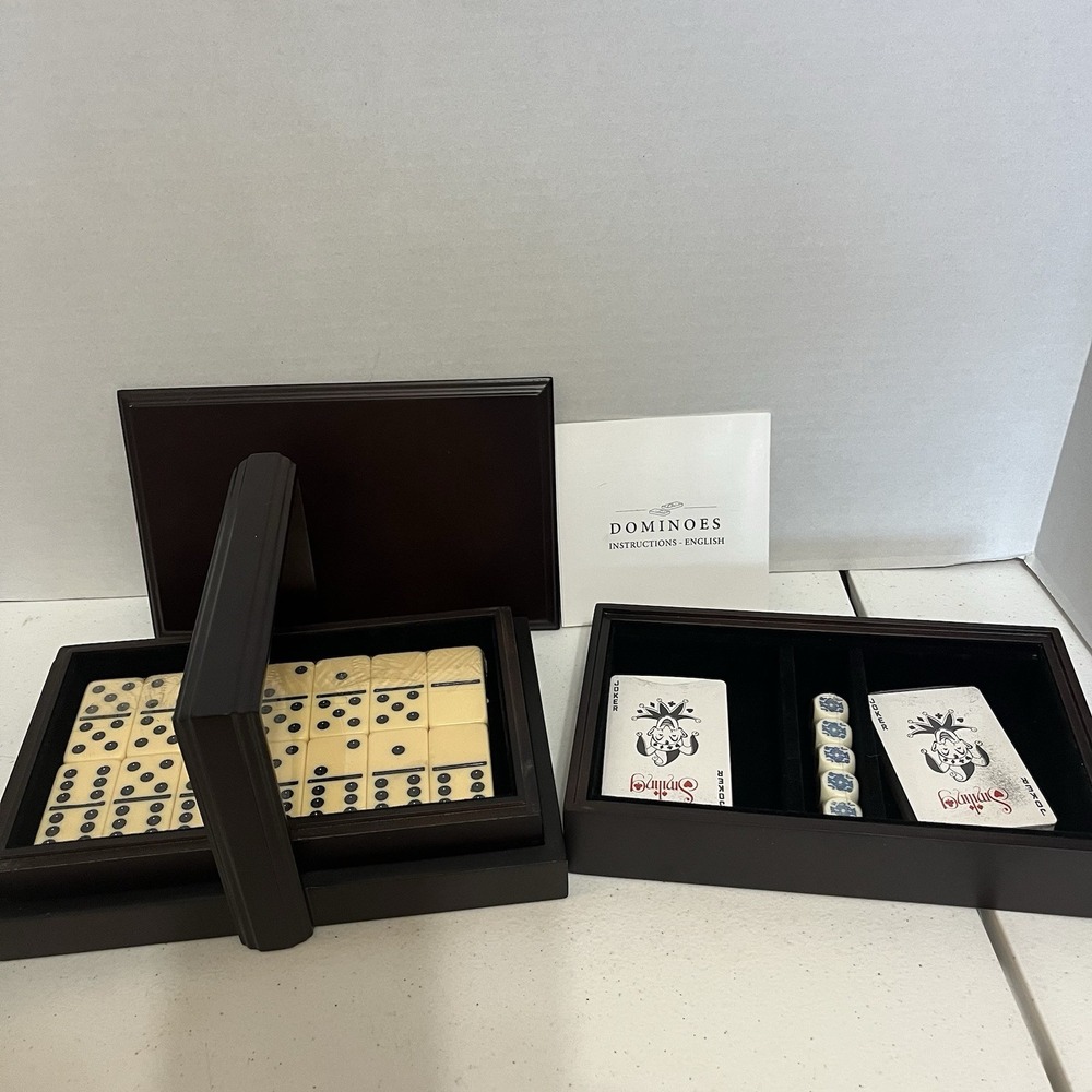 Wooden Domino Cards Dice Set Coffee Table Game Room Games Mahogany